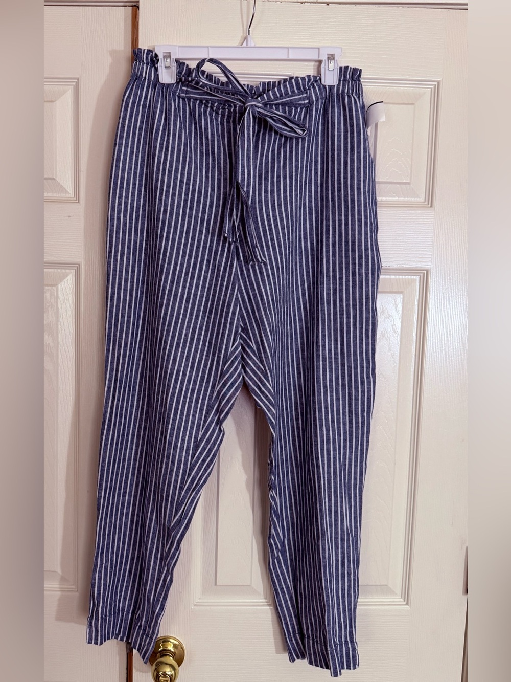 Beachlunchlounge Linen Blend Paperbag Waist Stripe Pants NWT Large